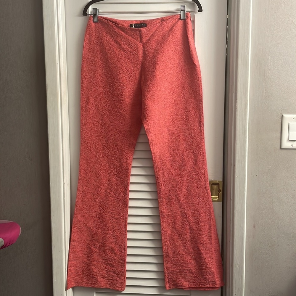 Parallel Textured Design Pants. Viscose & Linen Blend. Size 4. Side Zip.